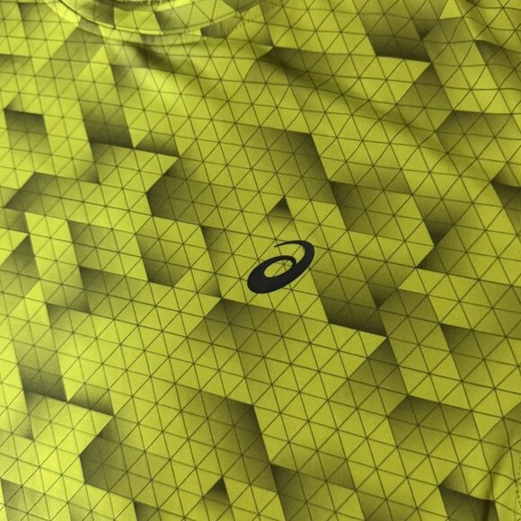 Asics Shirt Mens Large Neon Yellow Geometric Running Short Sleeve Mesh Athletic - Picture 3 of 8